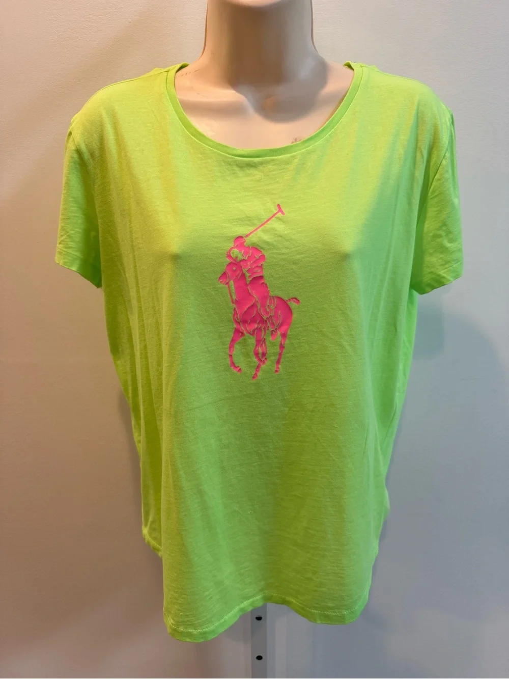 Ralph Lauren Neon Lime Tee Hot Pink Polo Logo T-shirt Short Sleeve Girl Size XL